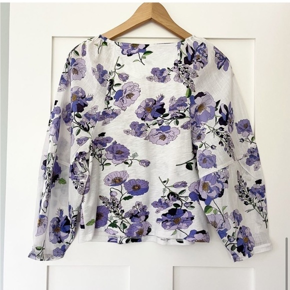 ANTHROPOLOGIE Floral V Neck ruched knit top size M - Picture 12 of 16